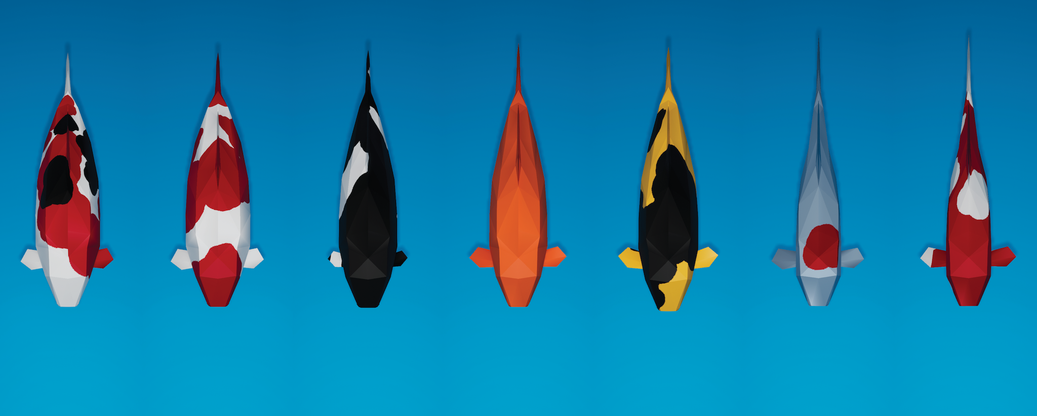 An example of the variety of colors and body shapes possible in Pond.